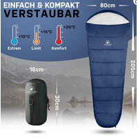 NORDBAER Ultraleichter Mumienschlafsack in blau gepackt...