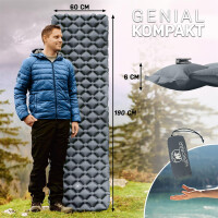 Gruender Robert steht vor NORDBAER Isomatte aufblasbar...