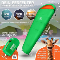 NORDBAER Ultraleichter Kinderschlafsack in gruen gepackt...