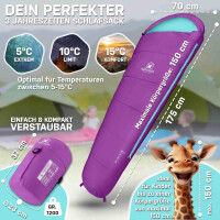 NORDBAER Ultraleichter Kinderschlafsack in lila gepackt...